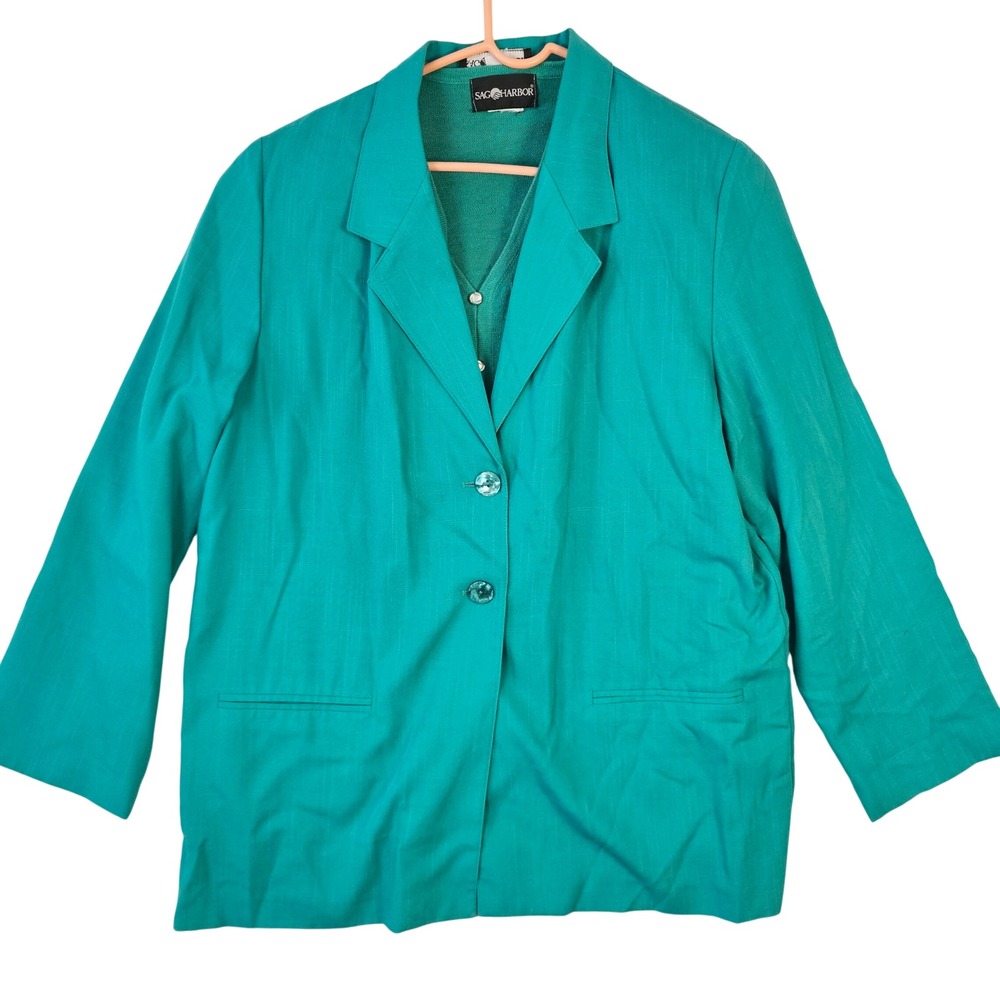 Sag Harbor Vintage Teal Blazer and Embroidered Cardigan Set Size 14 SD30000
